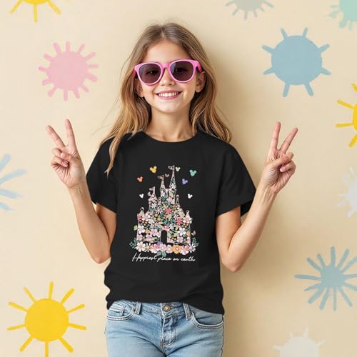 Image of Floral Castle Shirts for Girls Graphic Cute Tshirt Kids Toddler Flower Holiday Shirt Vacation Trip Tee Tops