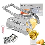 Yuragim Pommesschneider Edelstahl,Pommes Frites Schneider Gerät mit 2 Schneideeinsätzen,Kartoffelschneider,Gemüseschneider mit Saugfuß,Rutschfest Gemüse Pommes Frites Schneider für Kartoffel