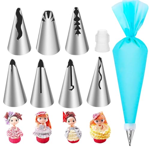 Suuker Ruffle Piping Tips Set, Seamless Stainless Steel Vintage Cake Piping Tips Pleated Skirt Piping Nozzles Set, Cake Decorating Tips For Cake Cupcakes Cookies, 9 Pieces