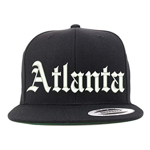 Trendy Apparel Shop Old English Font Atlanta City Embroidered Flat Bill Cap - Black