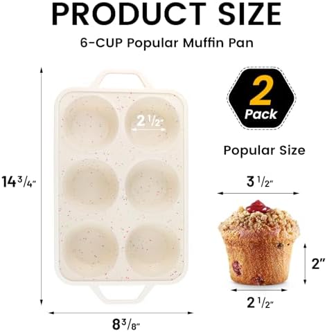 Vinino Jumbo Muffin Pan with Metal Reinforced Frame-2Pack, Silicone Cupcake Pan for Baking 6 Cup Jumbo Size, BPA Free Silicone Muffin Tray, Cupcake Baking Pan Molds for Oven Dishwasher Safe-Cream - 5