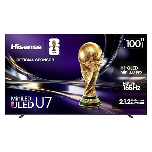 Image of Hisense 100 inch U7 Mini-LED ULED 4K UHD Best Premium Gaming Smart Google TV (100U7SG, 2026 New) - Hi-QLED, Native 165Hz, VRR 288, High Brightness, HDR10+, Dolby Vision IQ.Atmos, IMAX Enhanced, 2.1.2 Ch