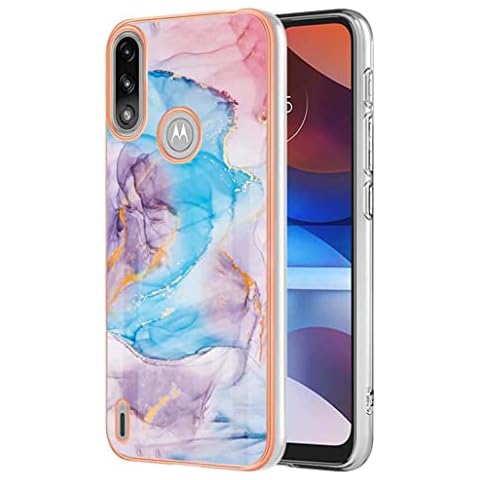 GOGME Case for Motorola Moto E7i Power/Moto E7 Power, [Elegant and Gorgeous Pattern] Brilliant Design Shockproof Flexible Slim Soft Silicone Rubber TPU Bumper Cover Skin Case, Marble blue Cover