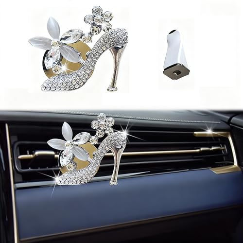 Image of Car Air Freshener Hanging, Air Freshener Diffuser for Cars, Air Fresheners Diffuser oil For Car,Car Air Freshener For Women,Aromatherapy Air Vent Clip Charm, air freshener High Heel,Silver