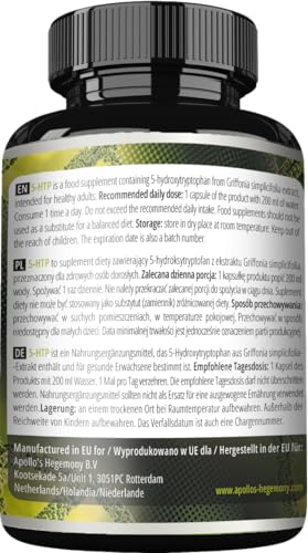 5-HTP 150 mg pro Kapsel - 120 vegane Kapseln - 4 Monatsvorrat - Griffonia simplicifolia Samen Extrakt - Verbessert die Stimmung und das Wohlbefinden - Nahrungsergänzungsmittel von Apollo's Hegemony – Bild 6