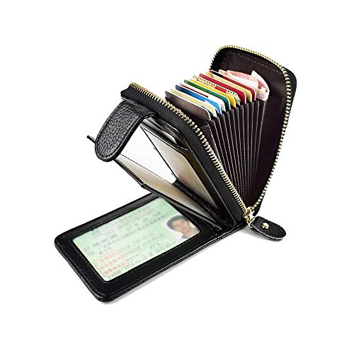 BISON DENIM Small Card Case Wallet Leather Front Pocket Wallet RFID Blocking Credit Card Organizer Zip Card Holder for Women Men