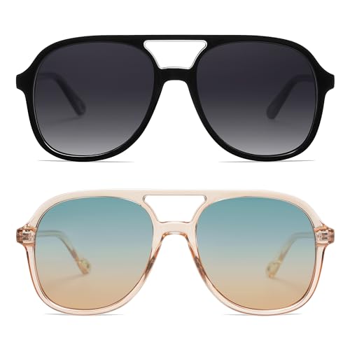 Retro Polarized Aviator Sunglasses Womens Men Vintage Double Bridge Square Sun Glasses AP3606