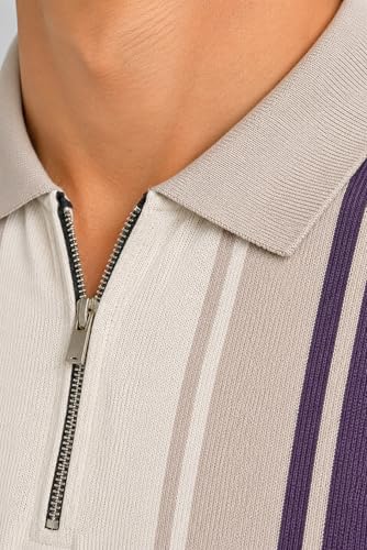 Image of SANE ORIGINALS Textured Polo T-Shirt for Men in Vertical Stripes || Old Money Polos for Men