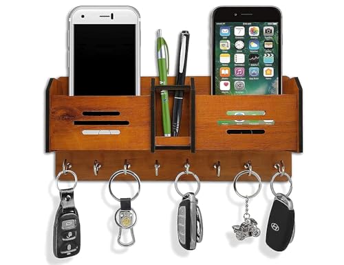 Image of CAPIO ART Wooden Wall Mounted Key Holder with 8 Hooks & Lines Design