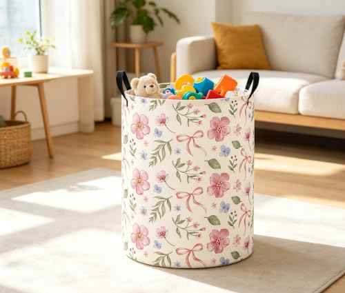 Image of Baby Laundry Basket Baby Nursery Hamper Kids Laundry Basket Toy Storage Bin for Boys Room Decor Gift Baskets for Bedroom Bathroom(Watercolor Flower)