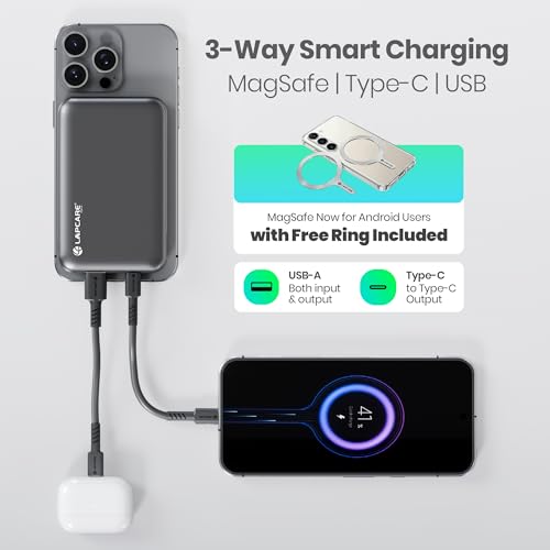 Image of Lapcare Riveraa10000mAh Pocket Power Bank | 22.5W Super Fast Wired Charging | 15W MagSafe Wireless Charging | Dual Output & Type-C Input | Compact & Portable | Made in India - Black