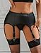 ohyeahlady Womens Faux Leather Garter Belt with 6 Strap Metal Clip Sexy Suspender Sets for Thigh Highs with G-String Thongs Black XL