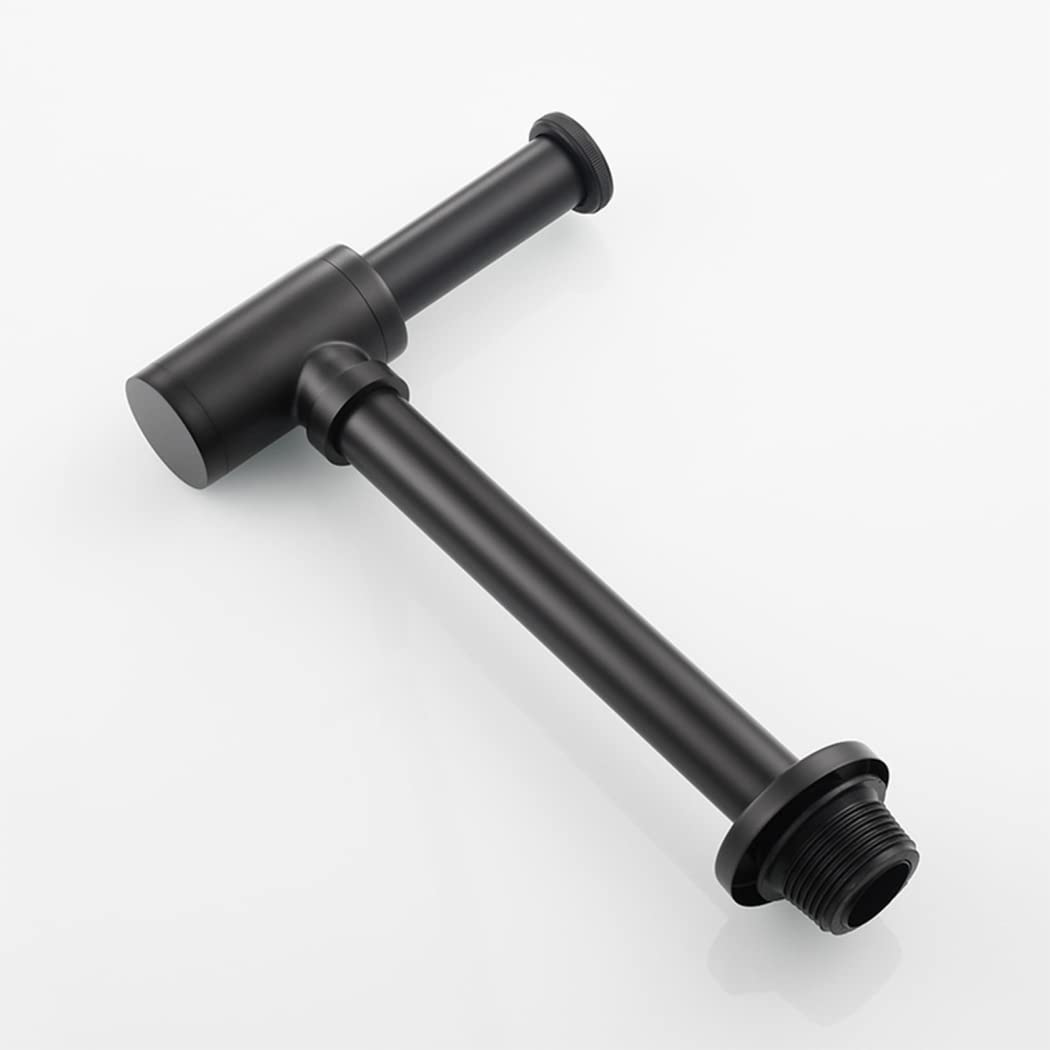 WRIST Sifone Tondo in Ottone per Bottiglia P, Kit Tubo Di Scarico Sifone per Lavello del Bacino Regolabile in Altezza, Kit Sifone P per Scarico Della Vasca Da 1/4,Negro