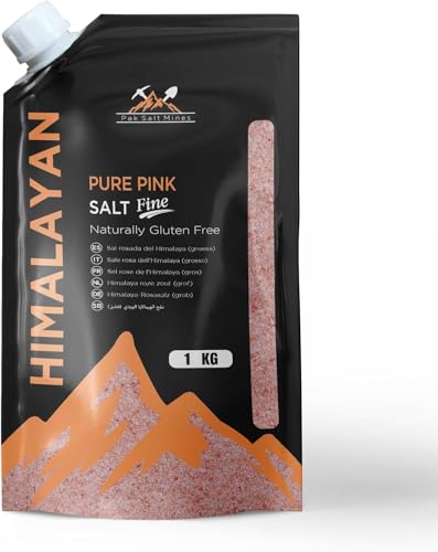 Pak Salt Mines 1Kg Fine Pink Himalayan Salt Natural Premium Unrefined Gluten Free Vegan Healthy Organic Rose Salt Reusable Packaging for Cooking, Detoxification, Table, Bath or Sole