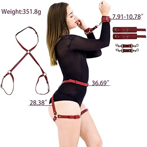 Sex Bondage SM Kit Fesselset BDSM Sexspielzeug für Paare Extrem Sex mit 2 Handgelenksmanschetten & Oberschenkelbundgurten SM Cortex Set Handschellen für Sexspiele Sex Spielzeug Toys Modisches Fesseln