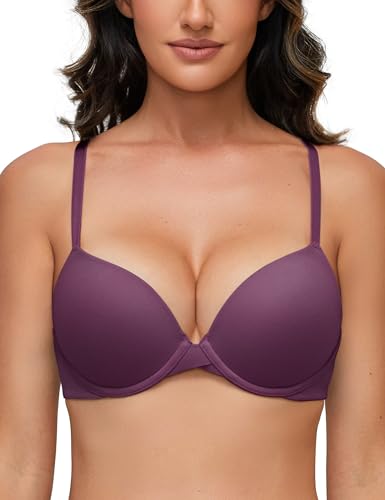 Image of Deyllo Women's Push Up Bra Soft Padded Underwire Bra T-Shirt Bra Add One Cup(Purple,38D)