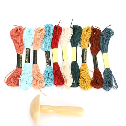 Kit de suministros para zurcido Yosoo: hongo de madera para zurcir y 10 hilos de algodón en colores variados para calcetines, suéteres y reparación DIY miniatura 6