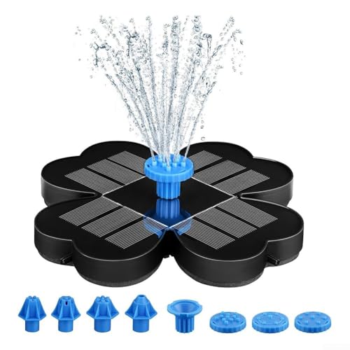 Zilimontt Fontaine à eau solaire pour bain d'oiseaux, fontaine à énergie solaire flottante en forme de fleur, 8 modes de pulvérisation pour jardin, piscine, étang