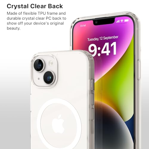 Image of Vaku Luxos Glassy MagPro for iPhone 14 Cover Case, Crystal Transparent, Non-Yellowing, Shockproof, Scratch Resistant, Slim, Thin, Military-Grade Protection Compatible with MagSafe Back Cover