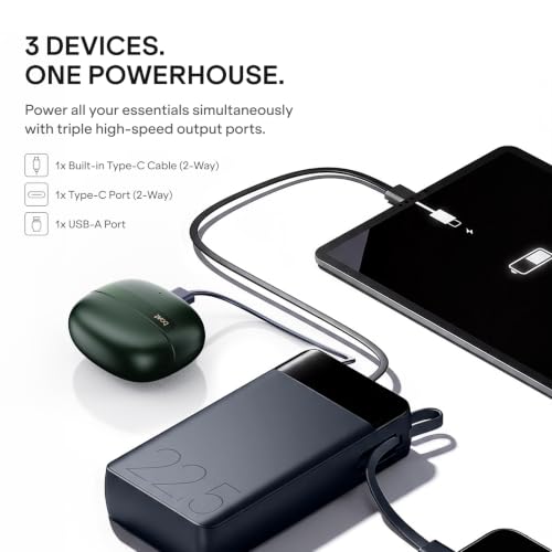 Image of boAt Apex PB400 with in-Built Type-C Cable; 20000 mAh 2-Way PD 22.5W Fast Charging Powerbank with Triple Output; Premium Finish; for Android, iPhone 17 /16 /Pro, Samsung, iPad (Storm Blue)