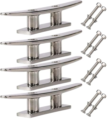 Rolasm Boat Cleat Stainless Steel Marine Cleat 4 inch Dock Cleat Boat Rope Tie Cleat Marine Deck Cleat 4 Pack