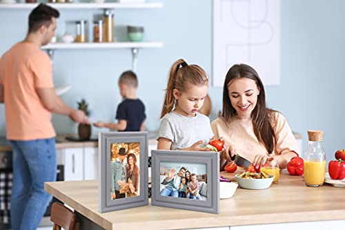 Jd Concept Vertical Horizontal Combo, Double 4X6 Gray Wood Hinged Picture Frame, Opening 3.5X5.5, Desktop Or Wall Mounted, Portrait And Landscape View #TOP6