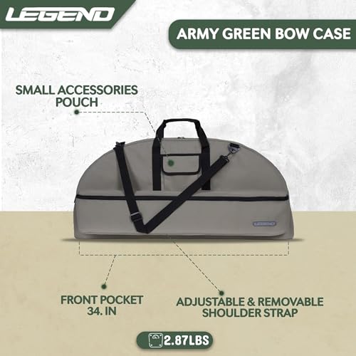 LEGEND Essential Compound Bow Case - Soft Bow Case for Compound Bow & Archery Accessories, Premium Bow Bag with Durable Nylon Fabric, Lightweight Archery Case with Backpack Strap - 36" Interior, Green