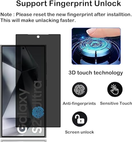Image of ZARALA Privacy Screen Protector for Samsung Galaxy S24 Ultra [1 Pack],Anti-Spy Tempered Glass Film,Fingerprint Recognition,9H Hardness,Anti Scratch,Anti-Spy Screen Protector