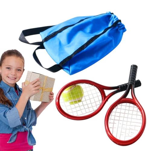 Set de Tenis en Miniatura, Raqueta de Tenis de casa de muñecas, Simulación Modelo de Pelota de Tenis de Tenis, Accesorios de casa de muñecas para niños, niños, niñas, fanáticos