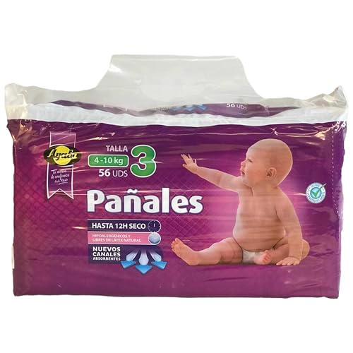 Pañales Talla 3, 4-10 kg, Pack de 56 - Máxima Absorción, Suaves y Cómodos para la Piel del Bebé, Protección Nocturna Duradera