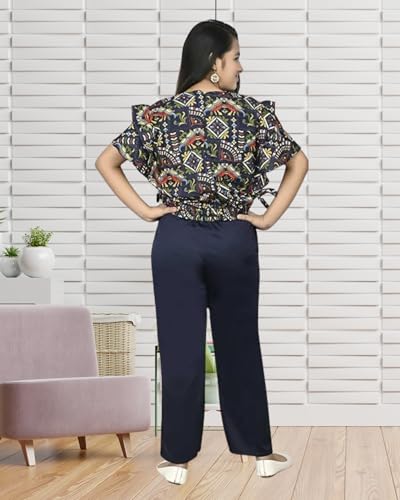Image of Girls /Kids Printed Floral Designer Top and Palazzo Set Crop Top and Palazzo Set Printed /Fancy Palazzo and top Set for Girls with tie in Waist