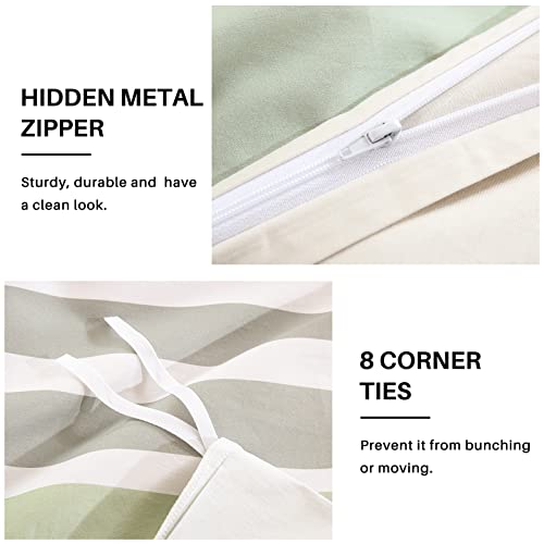 Cotton Duvet Cover King Size - 100% Cotton 400Tc Green Grey Summer Soft King Size Duvet Cover Set With Zipper Closure, 3 Pieces, 1 Striped Duvet Cover & 2 Pillow Shams (104X90, No Comforter) #TOP3