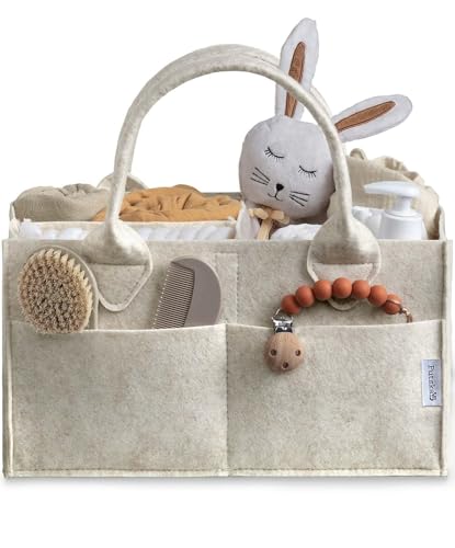 Image of PUTSKA Baby Diaper Caddy Organizer - Nursery Storage Basket for Diaper Station, Baby Basket Shower Gift List and Registry Must-Have, Newborn Essentials, Nursery Decor for Boy or Girl-White,Extra Large