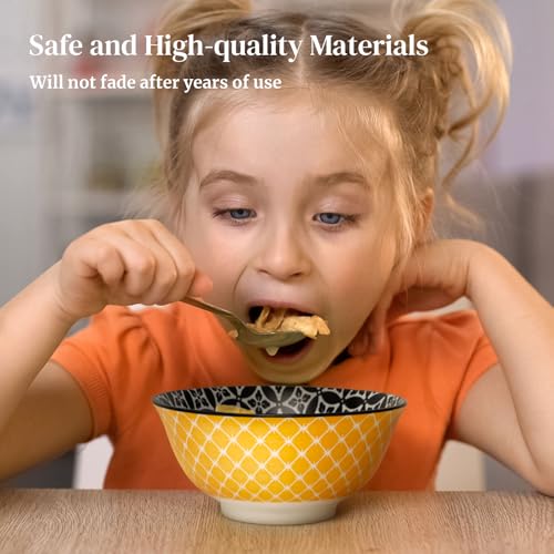 DOWAN Soup Bowls Set of 6, 23 OZ Cereal Bowls for Kitchen, Ceramic Colorful Bowl for Ramen, Salad, Dessert, Snack, Housewarming Gift, Dishwasher & Microwave Safe