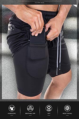 Yongqin Short masculino 2 em 1 para musculação, treino, leve, academia, treino, secagem rápida, espo
