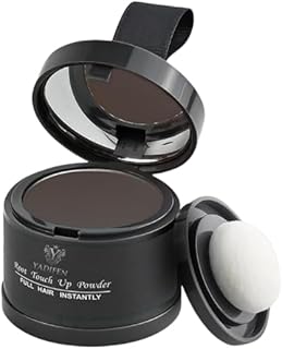 YADIFEN Root Touch Up &amp; Hairline Powder with Precise Brush for Grey Root Coverage &amp; Thin Hair (Dark Brown, 4g) – Water &amp; S...