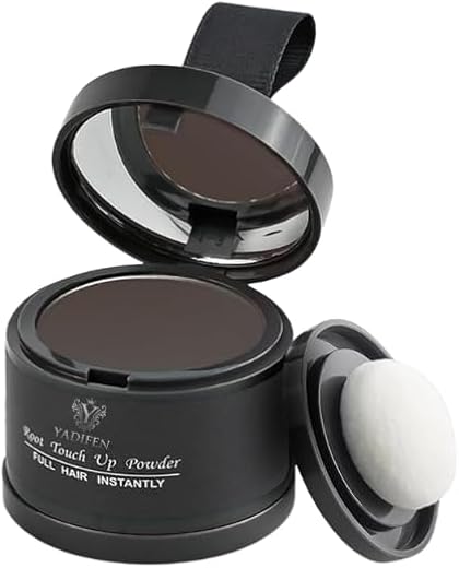 YADIFEN Root Touch Up &amp; Hairline Powder with Precise Brush for Grey Root Coverage &amp; Thin Hair (Dark Brown, 4g) – Water &amp; S...