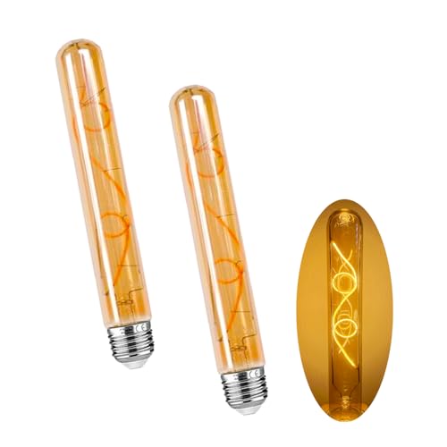 BAISHICHENG 2 Stück E27 LED Langröhren Glühlampe 8W 225mm T30 E27 Sockel Edison Vintage Röhrenlampe,Bernsteinglas Warmweiß 2700K Nicht Dimmbar Retro-Nostalgie LED Lampen