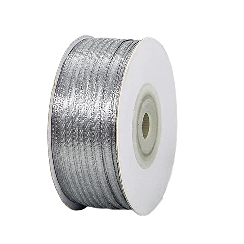 3mm Silver Ribbon for Gift Wrapping,91m Fabric Thick Satin Ribbon Silver Bow for Gift Wrapping,Ribbons for Balloons,Crafting,Hair,Bouquets,Wedding