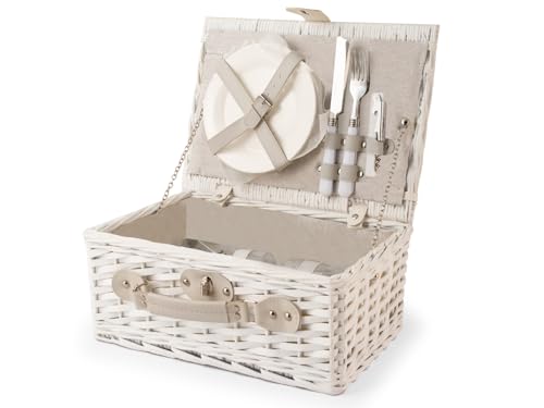 H&h Picknickkorb, weiß, 36 x 26 x 16 cm