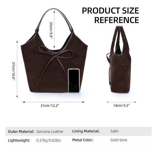 Image of Suede Shoulder Handbags Hobo Tote Bag for Women 2024, Brown Winter Suede Bow Purse