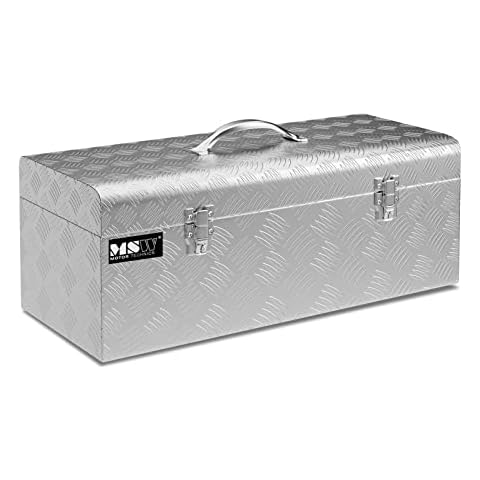 MSW Professional Aluminium Tool Box Lockable Truck Box Storage Transport Equipment Waterproof Riveted Hinges Top Handle 31L MSW-ATB-575 (57.5 x 24.5 x 22 cm, Aluminium 1.3mm Thick) Cover