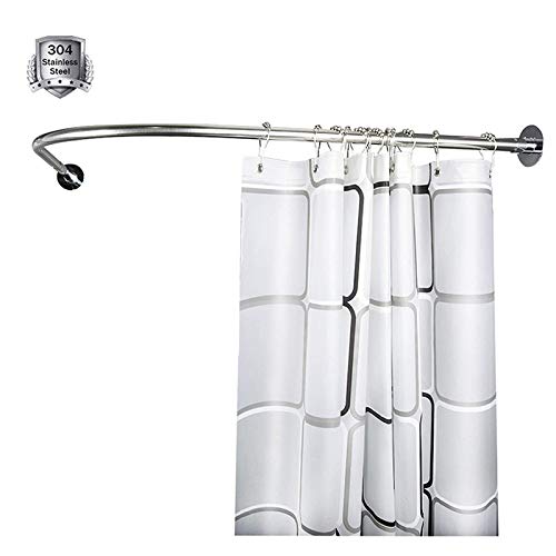 Tringle télescopique de douche courbée en U, structure robuste en acier inoxydable pour angles.