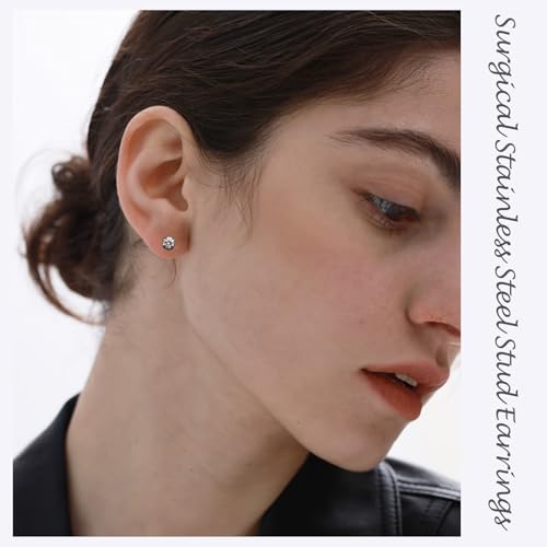 8Pairs Screw Back Stud Earrings Surgical Stainless Steel Stud Earrings for Women Men Hypoallergenic Titanium Earring for Sensitive Ears Rainbow CZ Double Side Sleeper Studs3