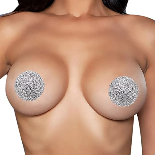 Leomoste Glitter Rhinestone Nipple Cover Reusable Silicone Adhesive Pasties Bra Shiny Sticker Covers Pads #TOP2