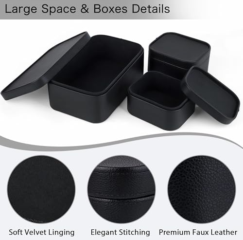 HofferRuffer Faux Leather Decorative Storage Boxes, Dust proof Storage Shelf Baskets with Lids Trays, Storage Bins Memory Box Organizer for Home, Office, Jewelry & More, Set of 3 (Black) by HofferRuffer - Used condition - Image 4