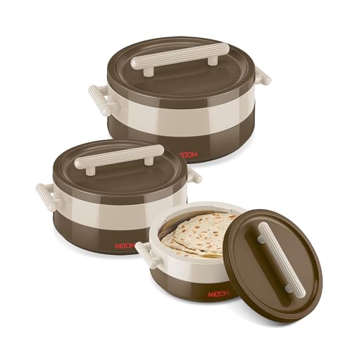Image of MILTON Valenza Insulated Inner Stainless Steel Jr. Casserole Set | Hot Box for Kitchen, Keeps Food Hot & Fresh for Roti, Biryani |Durable Serving Bowls With Lids Set of 3 (400ml, 750ml, 1250ml),Brown