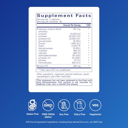 Pure Encapsulations Digestive Enzymes Ultra with Betaine HCl - Vegetarian Digestive Enzyme Supplement to Support Protein, Carb, Fiber, and Dairy Digestion* - 180 Capsules - Image 3