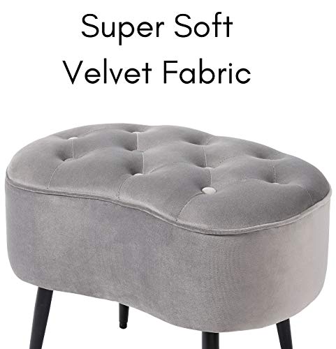 BIRDROCK HOME Tufted Oblong Velvet Ottoman - Mid Century Modern Upholstered Foot Rest with Steel Legs - Soft Padded Foot Stool, Accent or Vanity Chair for Living Room, Bedroom or Dorm (Grey) by BIRDROCK HOME - Used condition - Image 4