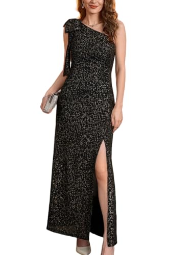 Lesuxa Formal Wedding Guest Dresses for Women One Shoulder Split